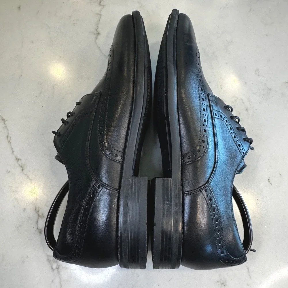 Florsheim Men 9.5 M Black Santucci Leather Wingtip Oxford Dress Shoes Classic‎